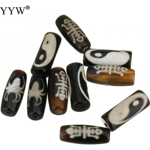 10PCs/Lot Natural Tibetan Dzi Beads Oval 9x20x9mm Natural Loose Stone Beads for DIY Buddhism Bracelet Necklace Jewelry Making