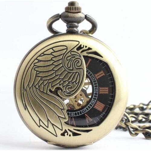 10pcs/lot Steampunk Bronze Hollowed Phoenix Mechanical Pocket Watches Hand Wind Mechanical Pocket Watch Gift Watch Wholesale