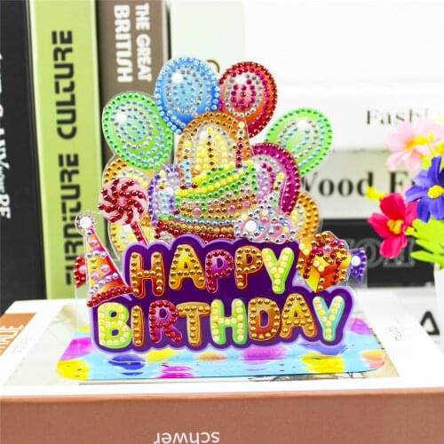 3D Acrylic Diamond Painting Birthday Card Balloon Cake Happy Birthday Decoration Gift