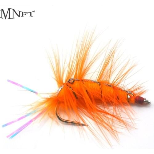 MNFT 4PCS Orange Prawn Bait Fly Hook Gold Trout Flies Fly Fishing Artificial Trout Fly Fishing Hooks Artificial Bait