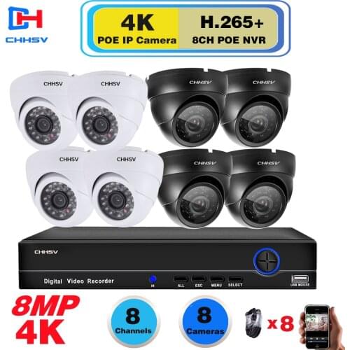 8ch POE CCTV Camera Security System Kit 4k NVR Kit 5MP Outdoor Black Dome Video Surveillance Set IP Monitoring Camera System Set