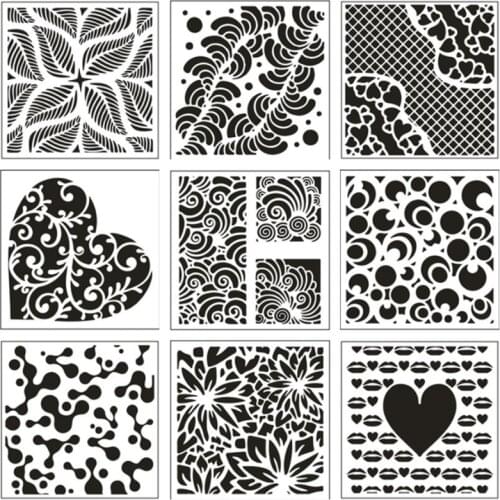 9pc Stencils For Decor Painting Template DIY Scrapbooking Diary Embossing Hollow Lace Ruler Office School Supplies Reusable