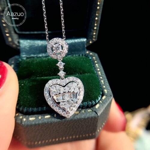 Aazuo 100% Real 18K White Gold Real Ladder side Diamonds 0.45ct Heart Necklace With Chain gifted for Women Party 18 Inch Au750