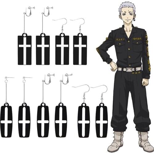 Anime Tokyo Revengers Takashi Mitsuya Earrings Punk Cross Acrylic Pendant Earrings Cosplay Jewelry Props Gift