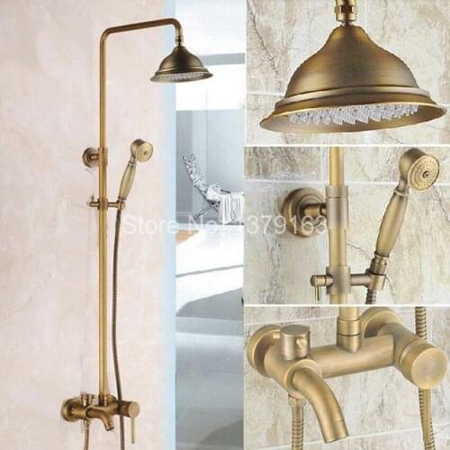 Antique Brass Wall Mounted Bathroom Rain & Hand Shower & Tub Faucet Set Single Lever Mixer Tap ars181