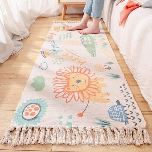Household Cotton Hand-woven Tassel Carpet Channel Bedside Corridor Area Carpet Non-slip Bathroom Shower Floor Mat