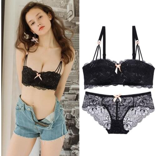 Sexy Refreshing Small Breast Push Up Bras Woman Low Chest Comfy Lingerie Half Cup Seamless Without Rim Lace Gather Brassiere