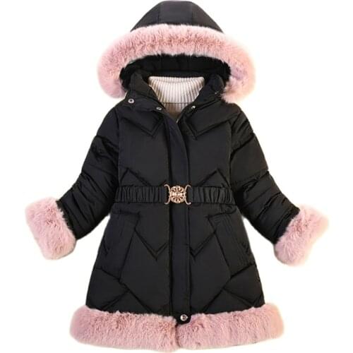 Baby Girl Winter Thicken Coat Kids Keep Warm Mid-length Jacket Children Hooded Parka Outing Service Baby Clothing 5-10 Years Old