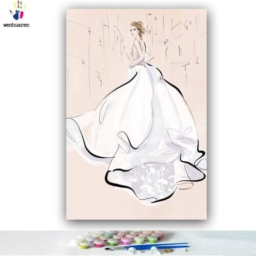 DIY colorings pictures by numbers with colors Bride wedding illustration picture drawing painting by numbers framed Home