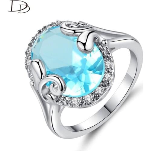 DODO Big Oval Sea Blue Austrian Crystal Wedding Rings For Women Wedding Fashion Jewelry White Gold Color Wholesale Rings R531