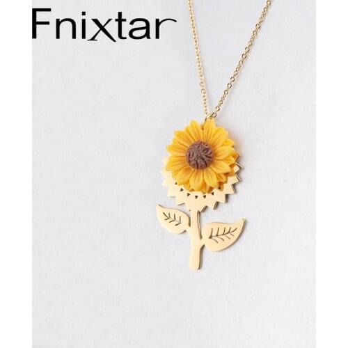 Fnixtar Resin Sun Flower Necklace Stainless Steel Sunflower Pendant Necklace Women Personality Gift Jewelry 10Piece/lot