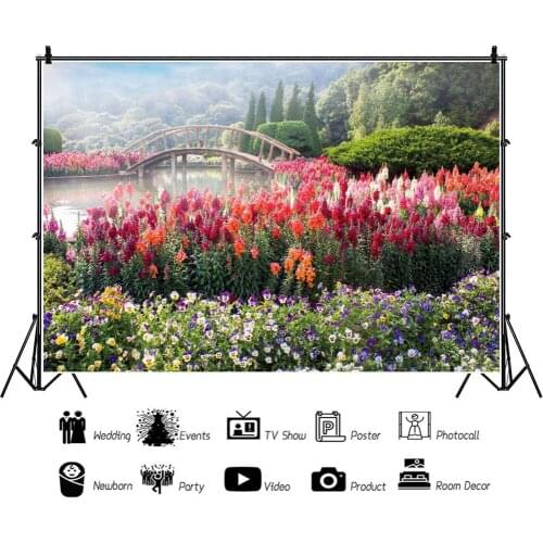 Park Bridge Green Plants Shrubs Natural Scenery Portrait Photography Backdrop Decor Photo Background Studio Photocall Props