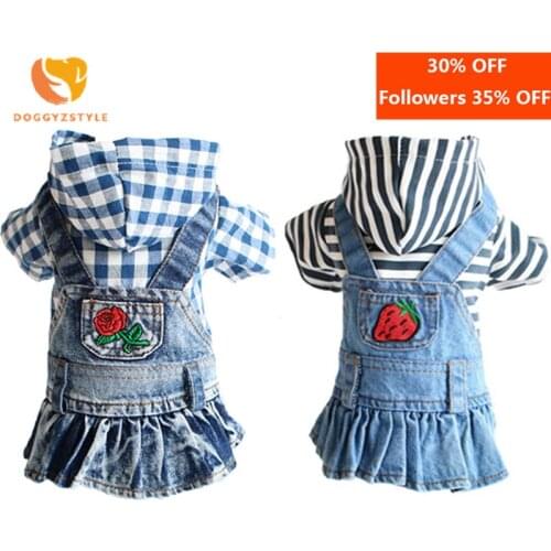 Spring & Autumn Dog Jumpsuit Dress Striped Embroidered Jeans Skirt For Small Dogs puppy Dog Costume Clothes For Cats Shih Tzu