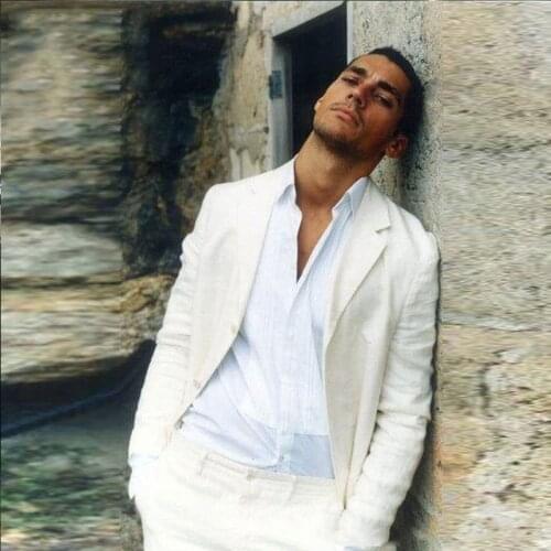 Summer Beach Wedding Ivory Linen Men Suits Groom Tuxedo Slim Fit Best Man Blazer Groom Wear 2piece Costume Homme Terno Masculino