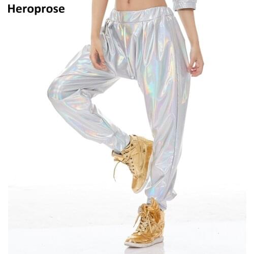 Fashion Kids Adult Hip Hop Harem Pants Dance Stage Performance Sweatpants Loose Fluorescent White Paillette Baggy Jazz Trousers