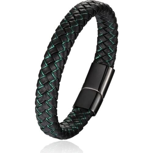 2019 Brand Bracelet Men Jewelry Punk Braided Geunine Leather Bracelet Stainless Steel Magnetic Buckle Fashion Bangles 19/21/23cm