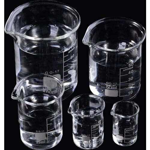 5Pcs Laboratory Glass Beaker Set 5/10/25/50/100ml Glass Lab Measuring Cup Glassware School Study Lab Kitchen Beaker Set