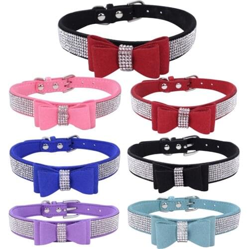 Bling Rhinestone Kitten Cat Collars Adjustable Leather Bowknot Kitten Collar For Small Medium Chihuahua Pug Yorkshire