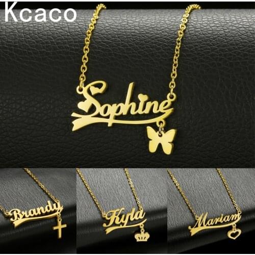 Customized Name Necklace Stainless Steel Personalized Letter Nameplate with Heart Butterfly Parts Gold Plated Pendant Charm Gift
