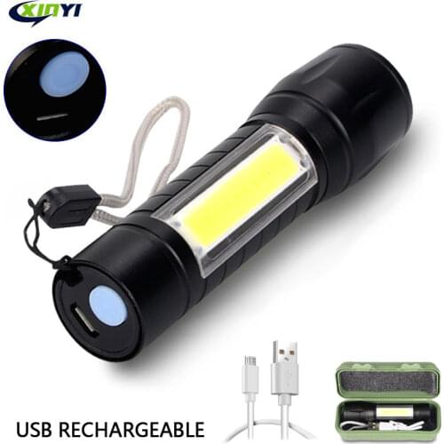 Portable USB Rechargeable LED Flashlight With Built-in lithium battery 3800LM XML-Q5+COB camping light Zoomable Torch lantern