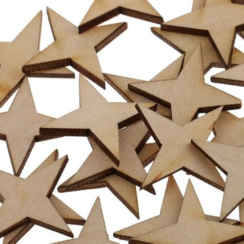 Premium Blank 4 Point Star Shapes Wooden Name Card Slices Unfinished Wood Plaque Sign DIY Decor Craft 10/20/30/40/50/60/70/90mm