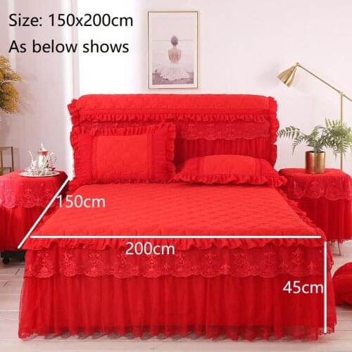 Princess Thicken Padding Bed Skirt Non-slip Flat Bed Skirt Quilted Bed Spread Soft Warm King Queen Bed Skirt Without Pillowcase