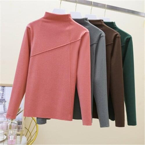 2020Long Sleeve Tees Double Sided Fleece T-shirt Pullover Womens Autumn Winter Warm Top Oversized Turtleneck Bottoming Shirt 21