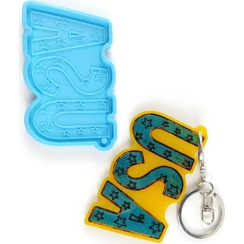 R58E Letters USA Keychain Epoxy Resin Mold Handmade Necklace Pendant Silicone Mould