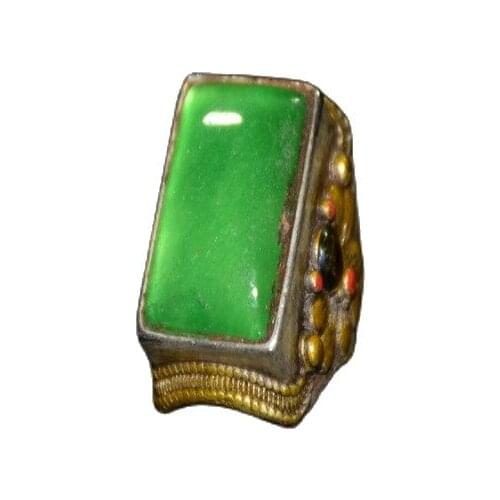 Early collection inlaid jade pure white copper gold color ring