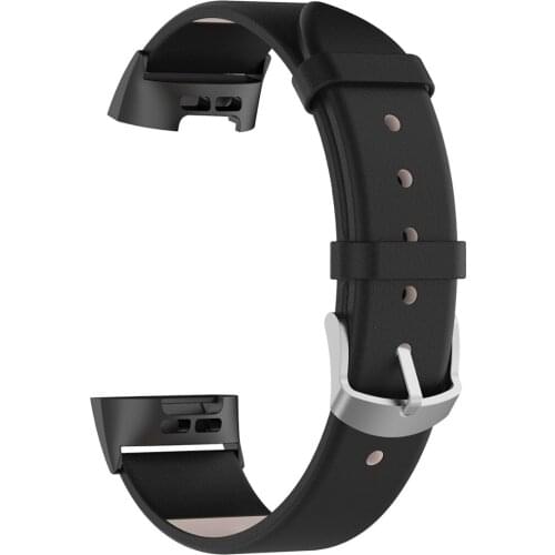 Black Leather Smart Watch Band for Fitbit Charge 3 Replacement Wristband Strap Genuine Leather Band for Fitbit Charge 3