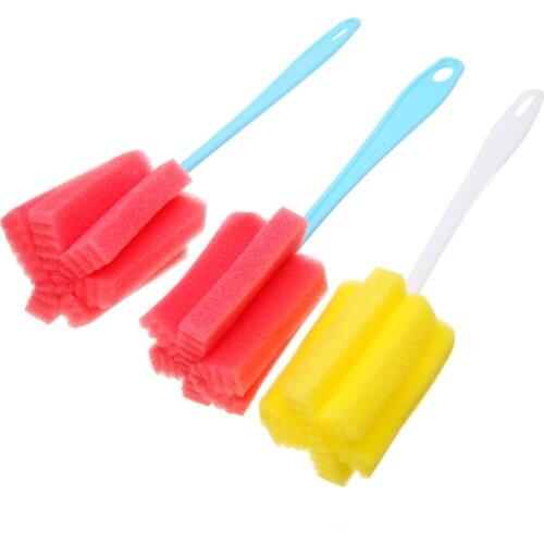 3pcs Plastic Sponge Brush Long Handle Brushes Bottle Glass Cup Washing Cleaner For Kitchen Cleaning Tool