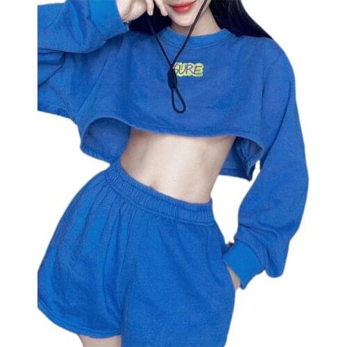 Sweatshirt Shorts Set Letter Print Sweatshirt Shorts Set Wide Leg Two Piece Navel Exposed Sweatshirt Shorts Set Autumn Tracksuit