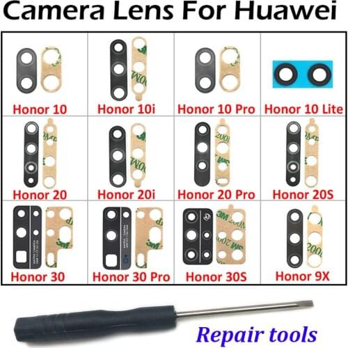 2Pcs Rear Back Camera Glass For Huawei Honor 9X V20 V30 X10 20i 20 10 30 Pro Lite 20S 10i 30s Camera Lens With Repair Tools
