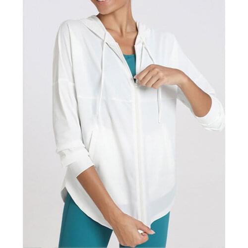 Loose Yoga Fitness Jacket Womens Hooded Zipper Cardigan Long Sleeve Sports Hoodie Womens Running Jogger Workout Activewear