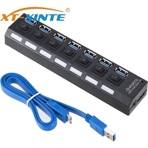 XT-XINTE Multi USB Splitter USB 3.0 HUB On/Off Switch 4 / 7 Ports Expander Multiple USB with Power Adapter EU US USB3.0 Hub