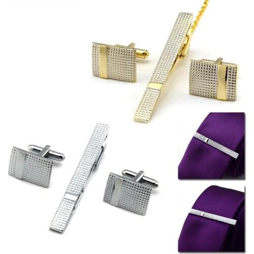 Tie Clip and Cufflink Set For Men Tie Clips Exquisite Shirt Cufflink Sets Tie Bar Silver Mens Collar Pin Jewelry Accessories