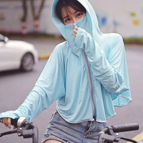 Ice Cool Sun-protect Jacket Women Thin Summer Beach Outdoor Full Sleeve Zipper Streetwear Solid Short Coat