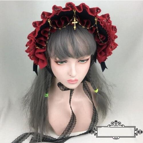 Gorgeous Gothic Lolita Vintage Tea Party Bandge Bonnet Womens Princess Lace Ruffles Sun Hat Soft Wire Brim Cosplay Headwear Bnt