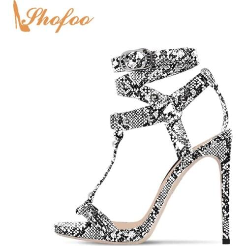 Snake Prints Stiletto High Heels Women Sandals Buckle Strap Big Size 15 16 Ladies Summer Fashion Rivet Mature Sexy Shoes Shofoo