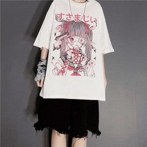 Gothic Tops Women T Shirts Harajuku Oversized T-shirt Summer Short Sleeve Female T-shirt Streetwear TeeLoose Punk Dark Clothes