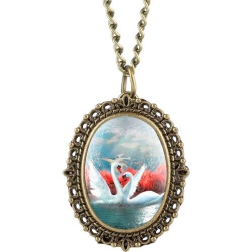Relogio Feminino Classic Quartz Pocket Watch for Women Double Swans Oval Gift for Pocket Watch With Necklace Pendant Chain Clock