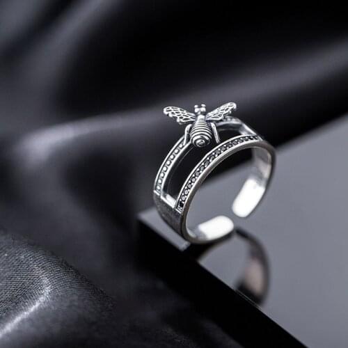925 Sterling Silver Double the bees Rings for Women Zircon Thai Silver Rings Jewelry