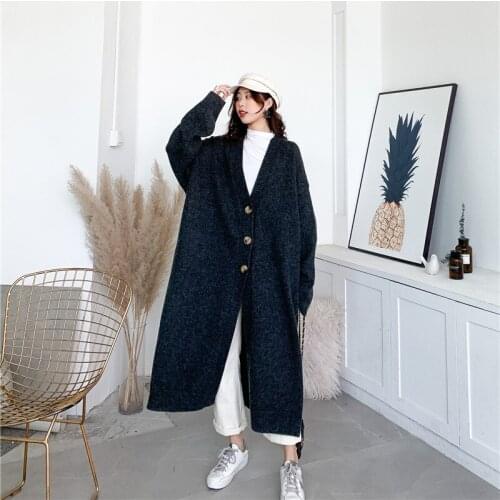 2021 new European and American style coat women autumn winter Korean edition sweater large size sweater women long lazy cardigan