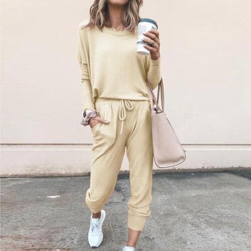 2 Piece Set Suit Women Loose solid color long-sleeved casual two-piece suit Pullover Trousers Sports Suit Clothes stitching Hot