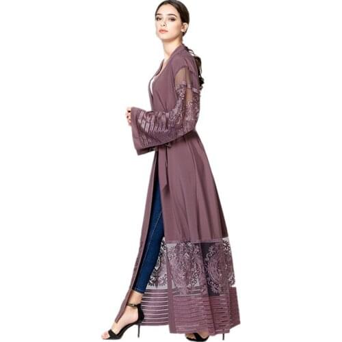 Womens Muslim Dubai Loose Caftan Black Purple Embroidery Abaya Arab Women Fashion Dress Arabic Turkish Kaftan Female Clothing