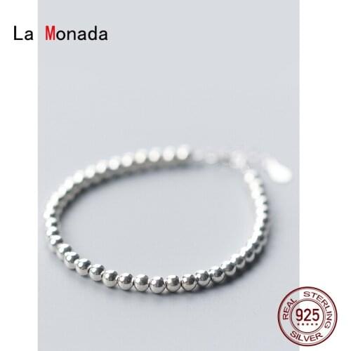 La Monada 4mm Big Bead Bracelets For Women Silver 925 Sterling Jewelry Fine Vintage 925 Sterling Silver Womens Bracelet Female