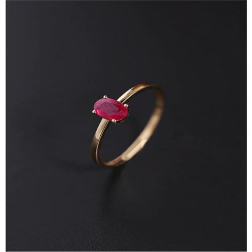 DAIMI Faceted Ruby Ring Female Genuine Yellow 18K Gold Simple Prong Setting Ring Gift Custom