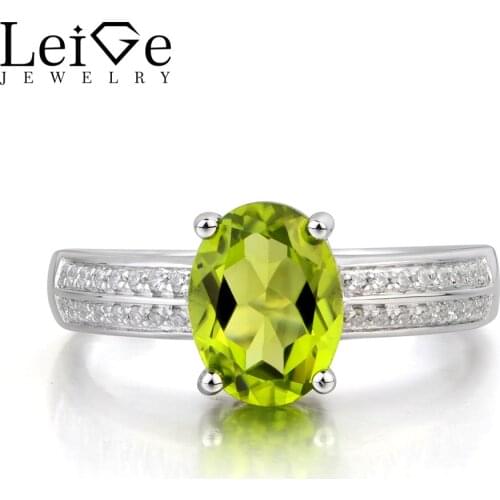 Leige Jewelry Promise Ring Natural Green Peridot Ring August Birthstone Oval Cut Green Gemstone 925 Sterling Silver Ring Gifts