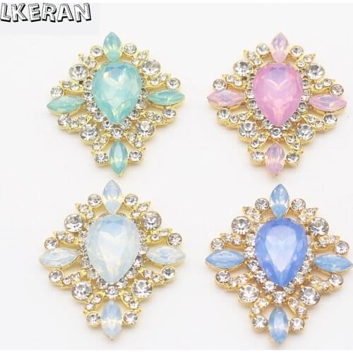 LKERAN 5Pcs 35*40MM Gold Metal Diamond Buckle Egg white Acrylic Rhinestone Buttons For Clothes Handicraft Sewing Accessories