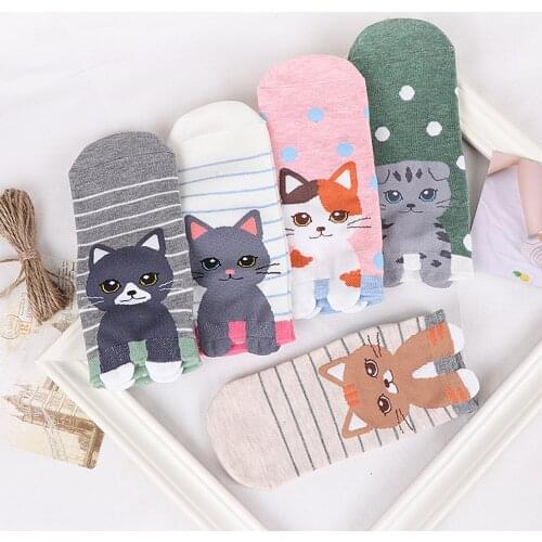 1 Pairs Women Cotton Socks funny Cute Happy Cat Ankle Short Women Socks Casual Animal Girl Socks 35-40